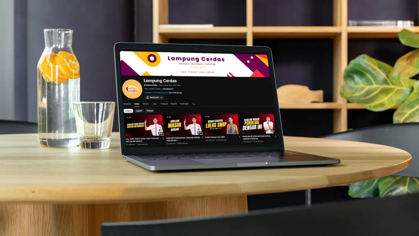 The Lampung Cerdas YouTube channel open on a laptop