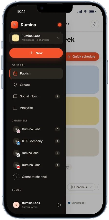 Rumina Navigation Menu on Phone